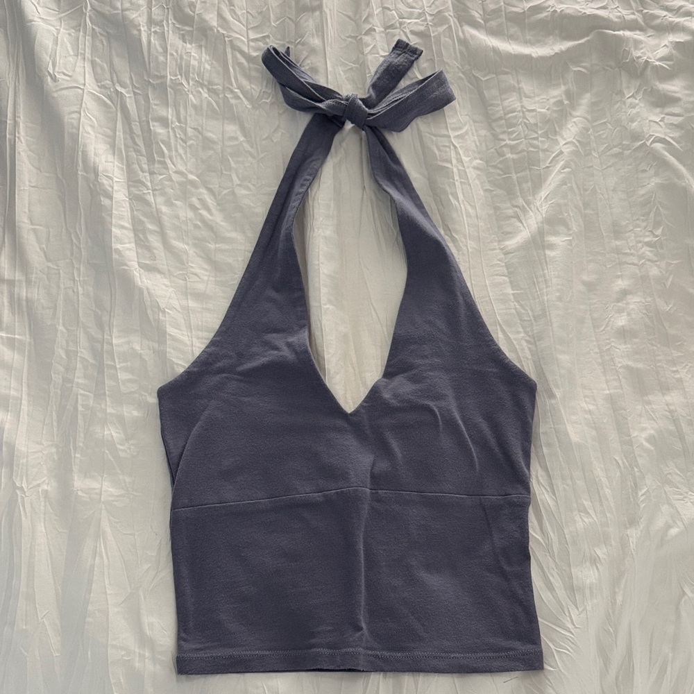 Hollister Grayish Blue Cropped Halter Top